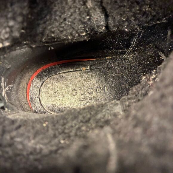 Gucci GG Monogram Web Black Suede Knee High Boots Size 7 Wedge Heel 14" Shaft - Picture 9 of 11